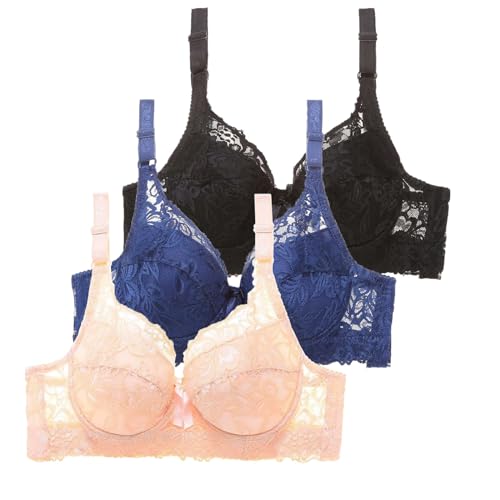 Guotobe 3Er Pack Spitzen BH Stück Damen Unterwäsche Super Push Up Sexy Bra Damen BH mit Bügel Vollständige Abdeckung Große Größen BH Große Brüste Starker Halt Comfit Underwear Soft Klassische BHS von Guotobe