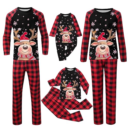 Guotobe Weihnachts Pyjama Familie Set: Warm Couple Set Christmas Schlafanzug Rundhals Weihnachtspyjama Langarm Familien Outfit Set Winter Damen Herren Kinder Hausanzug Weihnachts Matching Pyjamas von Guotobe