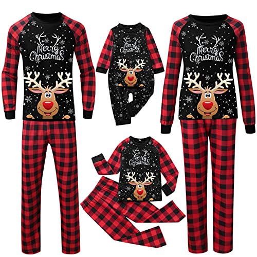 Guotobe Weihnachts Pyjama Familie Set: Warm Couple Set Christmas Schlafanzug Rundhals Weihnachtspyjama Langarm Familien Outfit Set Winter Damen Herren Kinder Hausanzug Weihnachts Matching Pyjamas von Guotobe