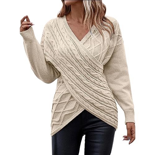 Pulli Damen Fashion Strickpulli Winterpullover Langarm Oversize Tops Herbst Winter Einfarbig Damenpullover Elegant Casual Sweatershirt Lässige Pullover Bequeme Oberteile von Guotobe