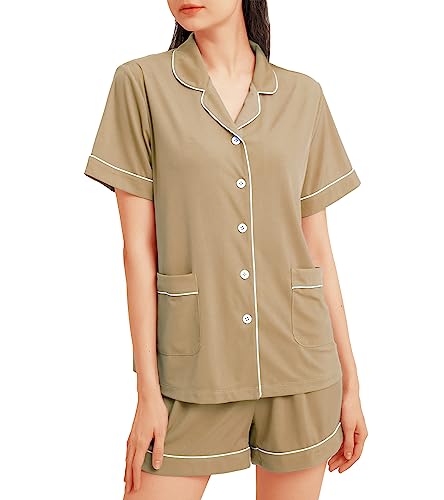 Guunify Schlafanzug Pyjama schlafanzüge nachtwäsche Lounge Set für Damen kurz kurzer Shorty Sommer Khakifarben 2XL Guunify Schlafanzug Pyjama schlafanzüge nachtwäsche Lounge Set für Damen kurz kurzer Shorty Sommer Khakifarben 2XL von Guunify
