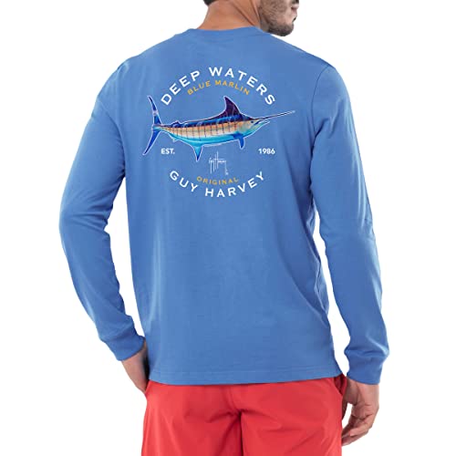 Guy Harvey Herren Billfish Collection Langarm-T-Shirt, Azurblau/Deep Waters, XL von Guy Harvey