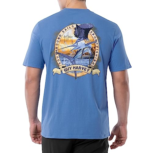 Guy Harvey Billfish Collection Herren-T-Shirt, kurzärmelig, mit Tasche, Azure Blue/Southbound Sails, XL von Guy Harvey