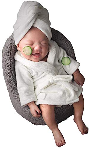 Neugeborene Fotografie Requisite Bademantel Handtuch Set Baby Bademantel für Spa Make-up Fotoshooting Kostüm Outfit Requisiten für Säugling Jungen Mädchen, weiß, One Size von Gwwfe