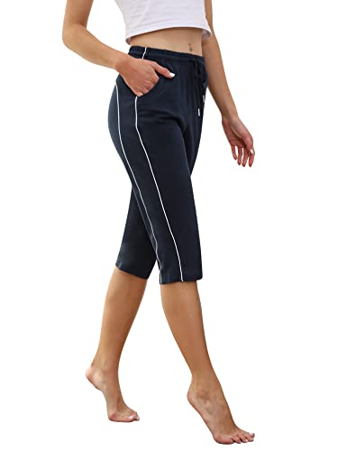 Gyabnw Damen Cropped Pants Capri 3/4 Länge Sweatpants Sport Jogging Shorts Sommerhose Damen Trainingshose Casual Yoga Hose, B-Marineblau, L von Gyabnw