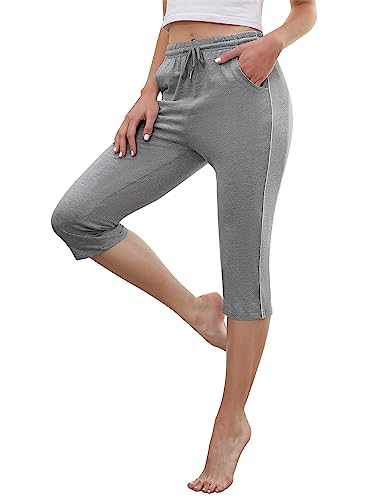 Gyabnw Damen Cropped Pants Capri 3/4 Länge Sweatpants Sport Jogging Shorts Sommerhose Damen Trainingshose Casual Yoga Hose hellgrauXXL von Gyabnw