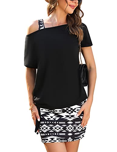 Gyabnw Damen Kleid Sommerkleid Shirtkleider Elegant Jerseykleid Sommerlicher Zweiteiler - Kleid & Oversize Shirt für Party, Schwarz B, M von Gyabnw