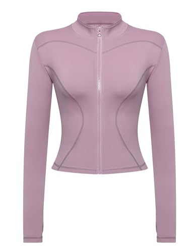 Gyabnw Laufjacke Sportjacke Langarm Crop Tops Gym Oberteil Trainingsjacke Kapuzenjacke Sweatjacke Atmungsaktive mit Reißverschluss Daumenloch Tasche Für Laufen Yoga Fitness LilaXXL von Gyabnw