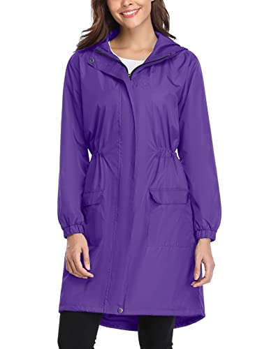 Gyabnw Übergangsjacke Damen Parka Jacke Leicht Frühling Herbst Taschen Kapuze Sommerjacke Boyfriend Parka Utility Jacket Wasserdicht Windbreaker Regenjacke Reisen Treking Fahrrad, Violett M von Gyabnw