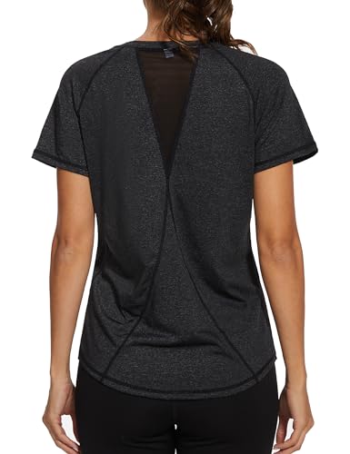 Gyabnw Sportshirt Damen Kurzarm Sport Oberteile Laufshirt Funktionsshirt Sommer Fitness Gym Yoga Top von Gyabnw