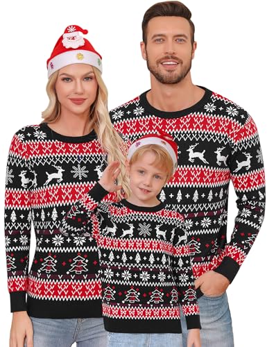 Gyabnw Weihnachtspullover Kinder Strickpullover Winter Weihnachten Pullover Langarm Klassisch Weihnachts Pulli Weihnachtsmotiv Christmas Sweater für Jungen Mädchen, Schwarz 4 Jahre von Gyabnw