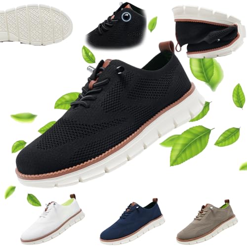 Wearbreeze Herren-Schuhe, Freizeitschuhe, Oxford-Schuhe, atmungsaktiv, gestrickt, Freizeitschuhe, modische Sneaker, Netz-Sneaker, Schwarz , 39 1/3 EU von Gyagalre