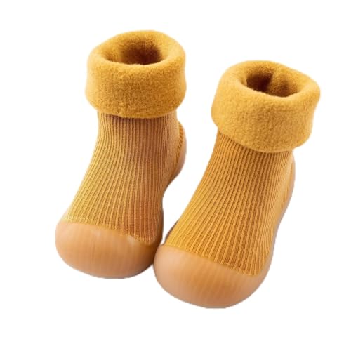 Gyaimxfu Barfußschuhe Baby Winter Einfarbig Lauflernschuhe Kinder Warm Mit Motiv Bodensocken Lernlaufschuhe Gummisohle rutschfeste Hüttenschuhe Indoor Socken Schuhe Für Mädchen Junge von Gyaimxfu