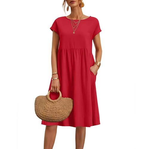 Outlet Angebote,Sommerkleid Damen V-Ausschnitt Blusenkleid - Luftig Musselin Kleid Leinen Kurzarm Strandkleid Elegant Einfarbig Hemdkleid Mit Tasche Leicht Tshirt Freizeitkleid Boho A-Linie Kleid Outlet Angebote,Sommerkleid Damen V-Ausschnitt Blusenkleid - Luftig Musselin Kleid Leinen Kurzarm Strandkleid Elegant Einfarbig Hemdkleid Mit Tasche Leicht Tshirt Freizeitkleid Boho A-Linie Kleid von Gyaimxfu