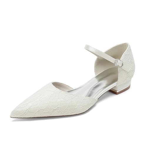 Gycdwjh 2.5cm Elegant Frauen Flache Hochzeitsschuhe Spitze Zehen Flach Ballerinas Satin Knöchelriemen Party Brautschuhe,Elfenbein,43 EU Gycdwjh 2.5cm Elegant Frauen Flache Hochzeitsschuhe Spitze Zehen Flach Ballerinas Satin Knöchelriemen Party Brautschuhe,Elfenbein,43 EU von Gycdwjh
