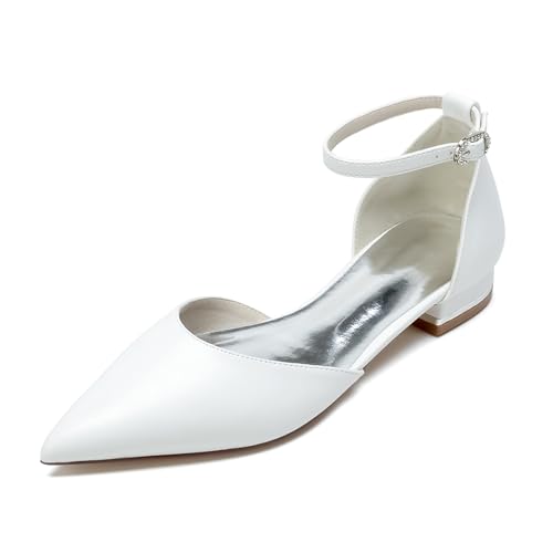 Gycdwjh Damen PU Flach Ballerinschuhe Knöchelriemen Hochzeit Elegant Spitze Zehen Sandalen Pumpschuhe Abendparty Gastschuhe,Weiß,42 EU Gycdwjh Damen PU Flach Ballerinschuhe Knöchelriemen Hochzeit Elegant Spitze Zehen Sandalen Pumpschuhe Abendparty Gastschuhe,Weiß,42 EU von Gycdwjh