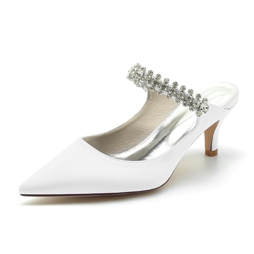 Gycdwjh Damen Satin Kätzchenabsatz Brautschuhe Slip-on-Slingback- Pantoletten Spitzschuh Hochzeitsschuhe 6cm Mittlerer Absatz Sandalen,Weiß,37 EU Gycdwjh Damen Satin Kätzchenabsatz Brautschuhe Slip-on-Slingback- Pantoletten Spitzschuh Hochzeitsschuhe 6cm Mittlerer Absatz Sandalen,Weiß,37 EU von Gycdwjh