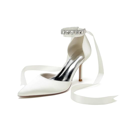 Gycdwjh Frauen Knöchelriemen Weiß Hochzeitsschuhe Geschlossen Spitze Strass Brautschuhe Stiletto High Heel Hochzeit Party Kleid Pumps,Elfenbein,35 EU Gycdwjh Frauen Knöchelriemen Weiß Hochzeitsschuhe Geschlossen Spitze Strass Brautschuhe Stiletto High Heel Hochzeit Party Kleid Pumps,Elfenbein,35 EU von Gycdwjh