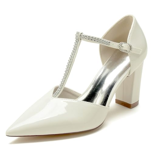 Gycdwjh Hochwertige Sandalen für Damen Elegante High Heels Brautschuhe Patent Leather Spitzem Knöchelriemen mit Blockabsatz und Strasssteinen,Off White,43 EU Gycdwjh Hochwertige Sandalen für Damen Elegante High Heels Brautschuhe Patent Leather Spitzem Knöchelriemen mit Blockabsatz und Strasssteinen,Off White,43 EU von Gycdwjh