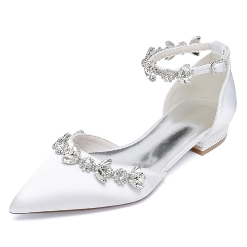 Gycdwjh Knöchelriemen Hochzeit Ballerinas Damen Geschlossene Zehe Spitze Satin Strass Flache Brautschuhe Brautjungfer Schuhe,Weiß,40 EU Gycdwjh Knöchelriemen Hochzeit Ballerinas Damen Geschlossene Zehe Spitze Satin Strass Flache Brautschuhe Brautjungfer Schuhe,Weiß,40 EU von Gycdwjh
