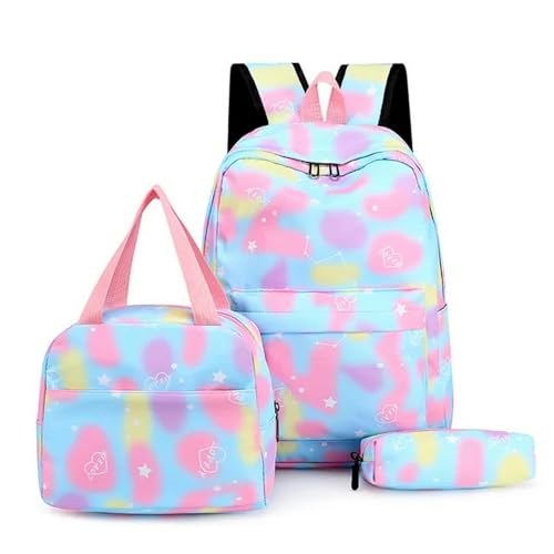 Gyios Rucksack DREI-teiliger Anzug Der Grund- Und Mittel- Und Mittelschüler, Geeignet Für Den Rucksack Für Mädchen Rucksack Set Lunchbag Bleistift Koffer-blau von Gyios