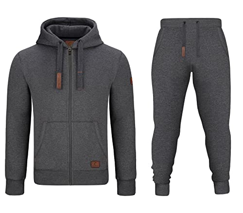 GYMAMBA Bequemer, warmer Herren Jogginganzug Hausanzug Joggingsuit Freizeitanzug mit Lederpatches aus Baumwolle mit Kapuze von GYMAMBA