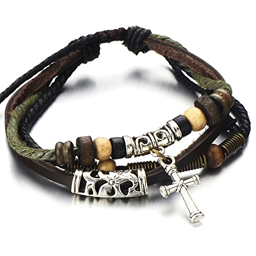 COOLSTEELANDBEYOND Stammes Kreuz Braun Lederarmband Herren Damen Armband Leder Wickeln Schweißband Das Neue Konzept von COOLSTEELANDBEYOND