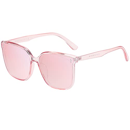 H HELMUT JUST Damen-Sonnenbrille, quadratisch, mit Rahmen, UV400 Schutz (Rosa Transparent/Rosa Verspiegelt) von H HELMUT JUST