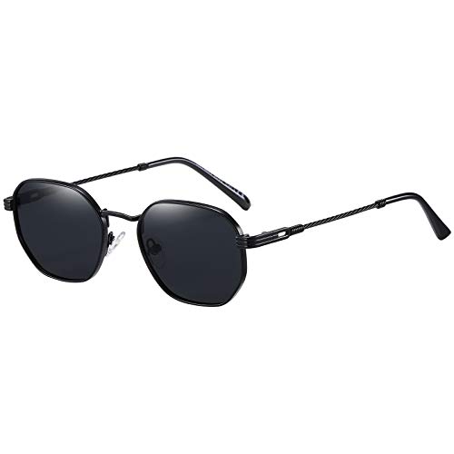 H HELMUT JUST Sonnenbrille Polarisiert Herren Damen Retro, Schmal Vintage Brille mit Kleinem Metallrahmen, Ultraleicht Schwarze Sonnenbrille Unisex von H HELMUT JUST