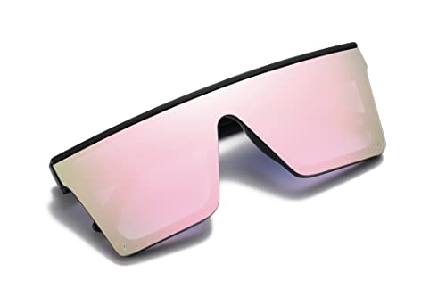 H HELMUT JUST Große Sonnenbrille Für Damen Herren Rechteckig Rosa Verspiegelte Nylon Gläser Leichter TR90 Rahmen Acetatbügel von H HELMUT JUST