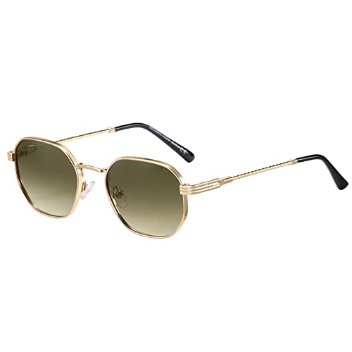 H HELMUT JUST Sonnenbrille Herren Ultraleicht UV400 CAT 3 Retro Metallrahmen Sonnenbrille Polarisiert Unisex (Hellgold/Grün Farbverlauf, Spiegel Golden) von H HELMUT JUST