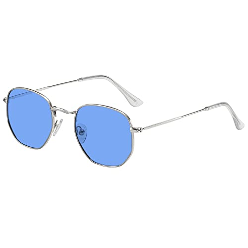 H HELMUT JUST Sonnenbrille Herren und Damen Sechseckige Retro Polarisierte Metall Sonnenbrille Anti-Reflektierend Blau von H HELMUT JUST