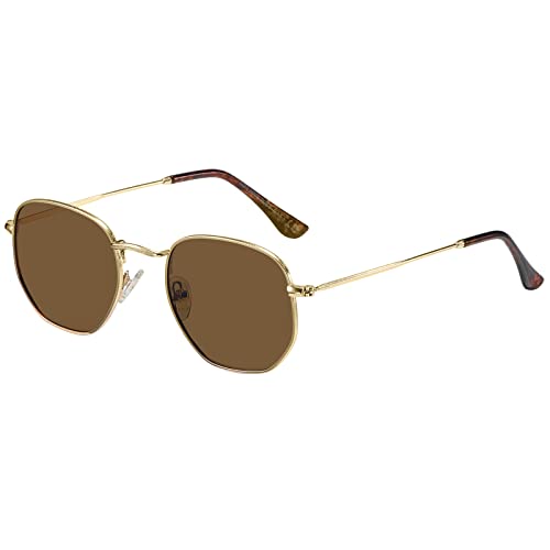 H HELMUT JUST Sonnenbrille Herren und Damen Sechseckige Retro Polarisierte Metall Sonnenbrille Anti-Reflektierend Braun von H HELMUT JUST