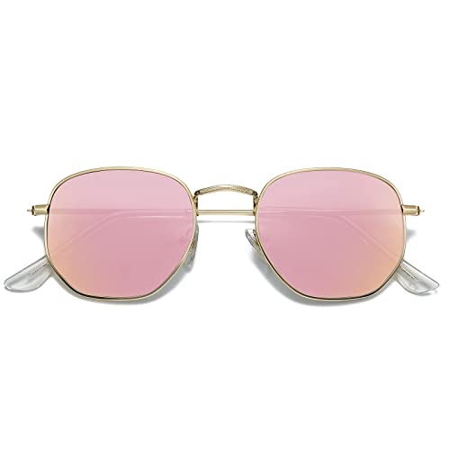 H HELMUT JUST Sonnenbrille Herren und Damen Sechseckige Retro Polarisierte Metall Sonnenbrille Anti-Reflektierend Rosa von H HELMUT JUST