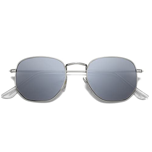 H HELMUT JUST Sonnenbrille Herren und Damen Sechseckige Retro Polarisierte Metall Sonnenbrille Anti-Reflektierend Silber von H HELMUT JUST