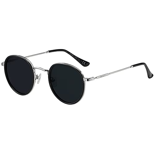 H HELMUT JUST Sonnenbrille Rund Retro Vinage für Damen Herren Schwarz Rahmen Polarisiertes Linse UV400 Vollrand Gestell von H HELMUT JUST