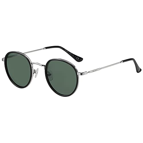 H HELMUT JUST Sonnenbrille für Damen Herren Gold Rund Retro Vinage Rahmen Polarisiertes Linse Grüne Gläser Vollrand Gestell von H HELMUT JUST