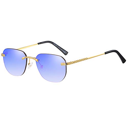 H HELMUT JUST Sonnenbrille für Damen Herren Klein Blau Verspiegelt Linse Oval Rahmen aus Metall UV400 von H HELMUT JUST