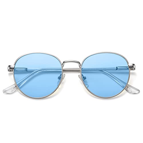 H HELMUT JUST Sonnenbrille für Herren Damen Rund Vintage Blau Getönte Linse Filigranes Gestell Kategorie 2 von H HELMUT JUST