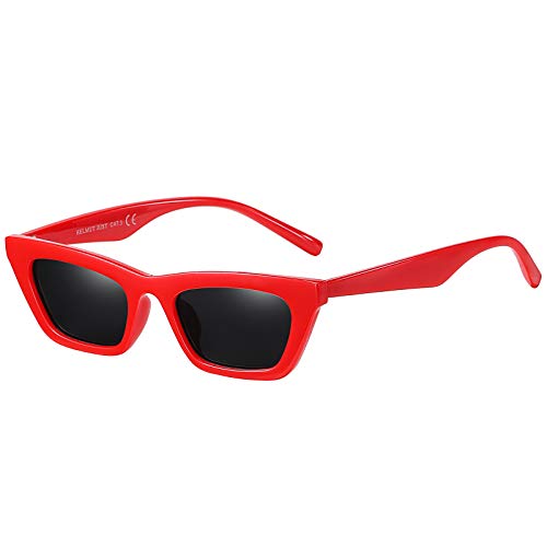 H HELMUT JUST Vintage Cat Eye Sonnenbrille Damen Kleine Katzenaugen, UV Schutz Kiassische Sonnenbrille Schwarz/Rot von H HELMUT JUST