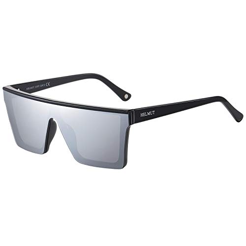 H HELMUT JUST Sonnenbrille Für Herren Damen Eckig Groß Silber Verspiegelt Gläser Nylon Linse Leichter TR90 Rahmen Acetatbügel von H HELMUT JUST