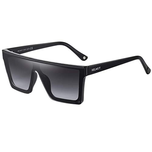 H HELMUT JUST Sonnenbrille Für Damen Herren Eckig Groß Schwarz Nylon Linse Leichter TR90 Rahmen Acetatbügel von H HELMUT JUST