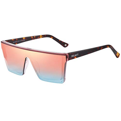 H HELMUT JUST Sonnenbrille Für Damen Herren Groß Rosa Verspiegelt Gläser Nylon Linse Leichter TR90 Eckig Rahmen Acetatbügel von H HELMUT JUST