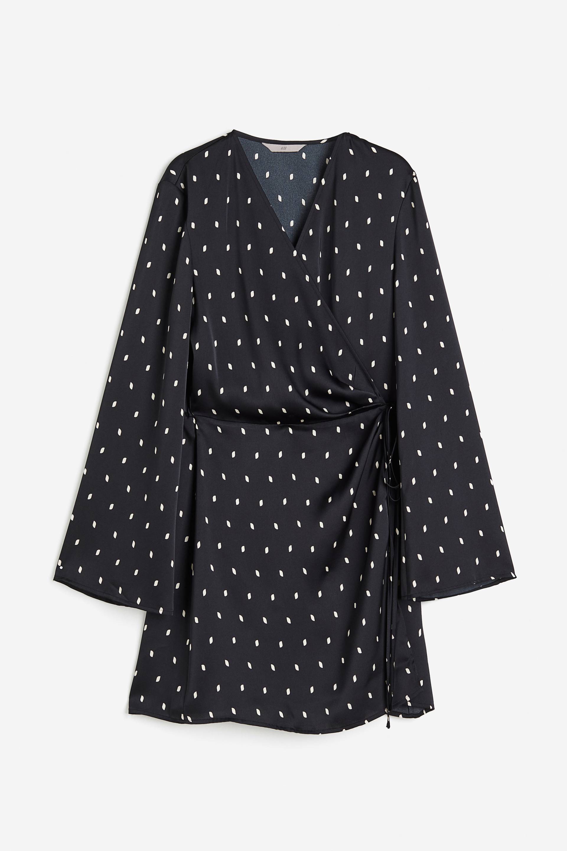 H&M Wickelkleid aus Satin Schwarz/Gepunktet, Alltagskleider in Größe XS. Farbe: Black/spotted von H&M