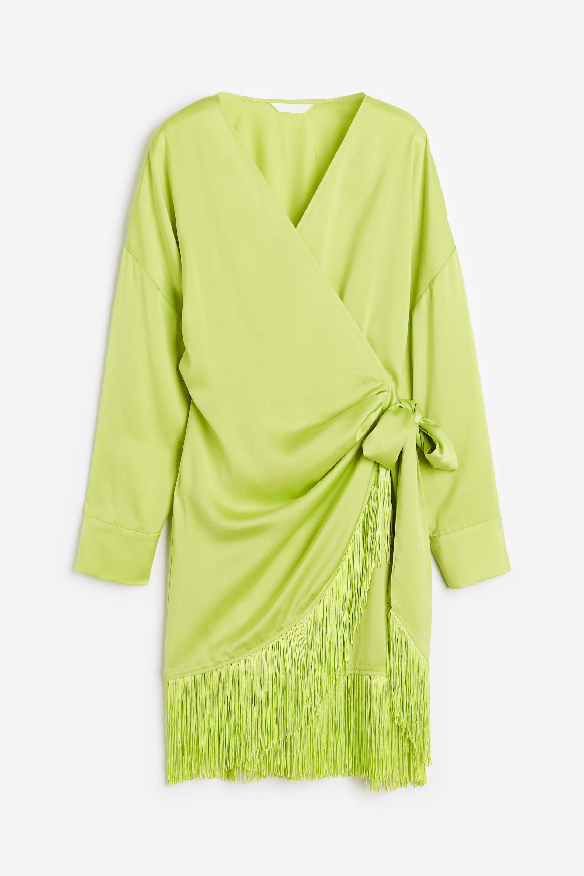 H&M Wickelkleid aus Satin mit Fransenbesatz Limegrün, Alltagskleider in Größe XS. Farbe: Lime green von H&M
