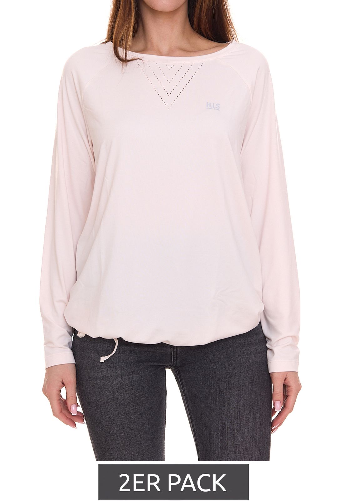 2er Pack H.I.S. Damen Funktions-Shirt Sport Langarm-Shirt mit Loch-Musterung auf der Rückseite aus recycelten Materialien 46726332 Beige von H.I.S