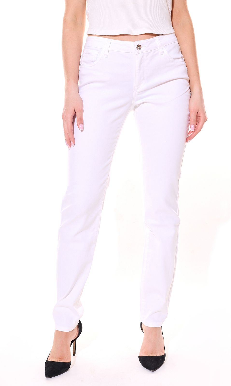 H.I.S. Damen Slim-Fit Jeans Mid Rise Denim-Hose im 5-Pocket-Style 18003567 Weiß von H.I.S