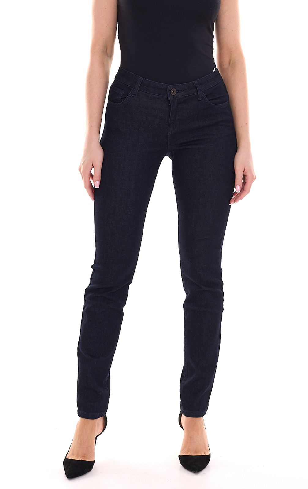 H.I.S. Damen schlichte Jeans im 5-Pocket-Style Denim-Hose mit Logo-Patch 65105018 Dunkelblau von H.I.S