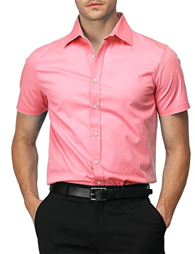 H2H Herren Slim Fit Kurzarm Kleid Shirts für formelle und lässige Business-Mode, Kmtsts0132-lachs, Mittel von H2H