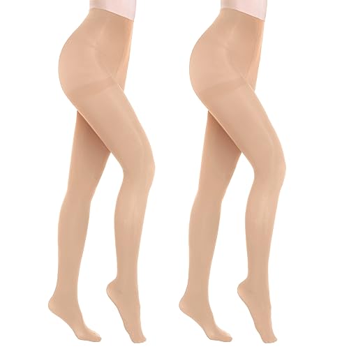 HA WA 2 Paar Semi Blickdicht Strumpfhosen Winter Control Top 40D Mikrofaser Leggings für Frauen, Nude+nackt, M von HA WA